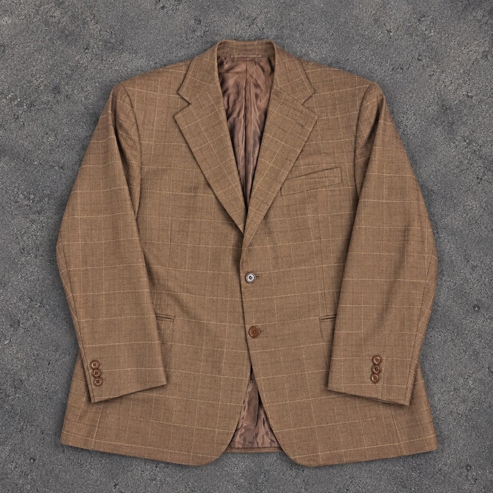 Luciano Barbera Handmade Italy Brown Windowpane Sport Coat Blazer Mens